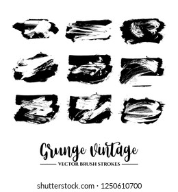Set of black brush stroke and texture. Grunge vector abstract hand - painted element. Underline and border.