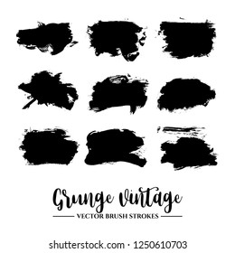 Set of black brush stroke and texture. Grunge vector abstract hand - painted element. Underline and border.