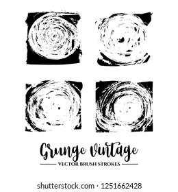 Set of black brush stroke and texture. Grunge vector abstract hand - painted element. Frames and borders.