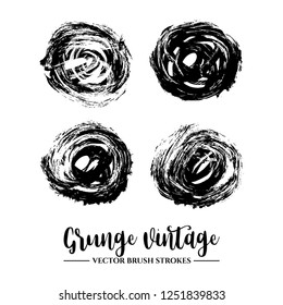 Set of black brush stroke and texture. Grunge vector abstract hand - painted element. Frames and borders.