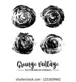 Set of black brush stroke and texture. Grunge vector abstract hand - painted element. Frames and borders.