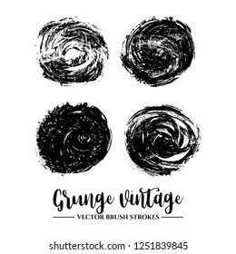 Set of black brush stroke and texture. Grunge vector abstract hand - painted element. Frames and borders.