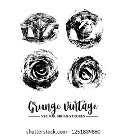 Set of black brush stroke and texture. Grunge vector abstract hand - painted element. Frames and borders.