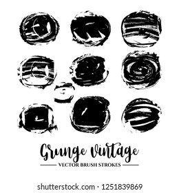 Set of black brush stroke and texture. Grunge vector abstract hand - painted element. Frames and borders.