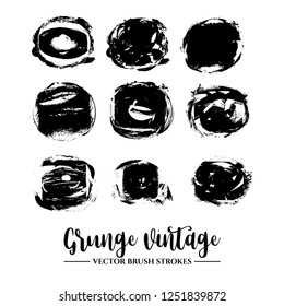 Set of black brush stroke and texture. Grunge vector abstract hand - painted element. Frames and borders.