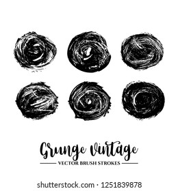 Set of black brush stroke and texture. Grunge vector abstract hand - painted element. Frames and borders.