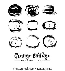 Set of black brush stroke and texture. Grunge vector abstract hand - painted element. Frames and borders.