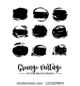 Set of black brush stroke and texture. Grunge vector abstract hand - painted element. Frames and borders.