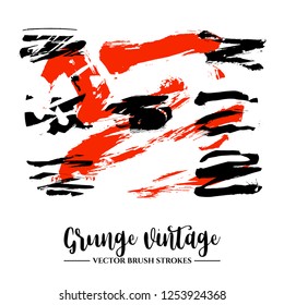 Set of black brush stroke and texture. Grunge vector abstract hand - painted element. Underline and border.