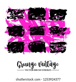 Set of black brush stroke and texture. Grunge vector abstract hand - painted element. Underline and border.