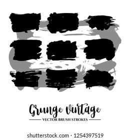 Set of black brush stroke and texture. Grunge vector abstract hand - painted element. Underline and border.