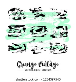 Set of black brush stroke and texture. Grunge vector abstract hand - painted element. Underline and border.
