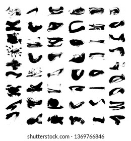 Set of black brush stroke and texture. Grunge vector abstract hand - painted element. Underline and border.