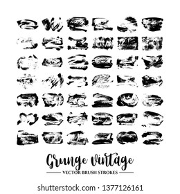 Set of black brush stroke and texture. Grunge vector abstract hand - painted element. Underline and border.
