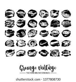 Set of black brush stroke and texture. Grunge vector abstract hand - painted element. Underline and border.