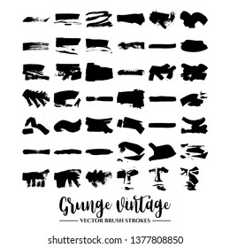 Set of black brush stroke and texture. Grunge vector abstract hand - painted element. Underline and border.