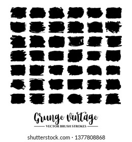 Set of black brush stroke and texture. Grunge vector abstract hand - painted element. Underline and border.