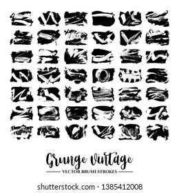 Set of black brush stroke and texture. Grunge vector abstract hand - painted element. Underline and border.