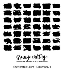 Set of black brush stroke and texture. Grunge vector abstract hand - painted element. Underline and border.