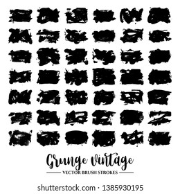 Set of black brush stroke and texture. Grunge vector abstract hand - painted element. Underline and border.