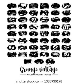 Set of black brush stroke and texture. Grunge vector abstract hand - painted element. Underline and border.