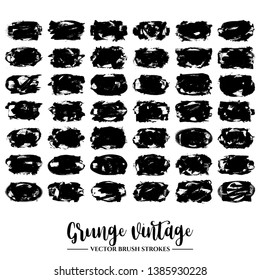 Set of black brush stroke and texture. Grunge vector abstract hand - painted element. Underline and border.