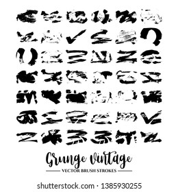 Set of black brush stroke and texture. Grunge vector abstract hand - painted element. Underline and border.