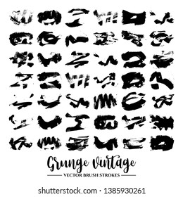 Set of black brush stroke and texture. Grunge vector abstract hand - painted element. Underline and border.