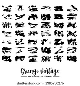 Set of black brush stroke and texture. Grunge vector abstract hand - painted element. Underline and border.