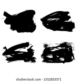 Set of black brush stroke and texture. Grunge vector abstract hand - painted element. Underline and border design.