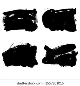 Set of black brush stroke and texture. Grunge vector abstract hand - painted element. Underline and border design.