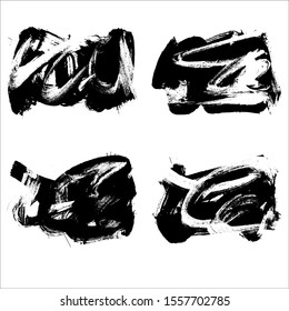 Set of black brush stroke and texture. Grunge vector abstract hand - painted element. Underline and border design.