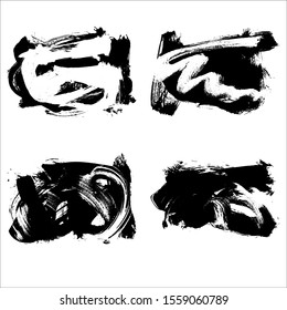 Set of black brush stroke and texture. Grunge vector abstract hand - painted element. Underline and border design.