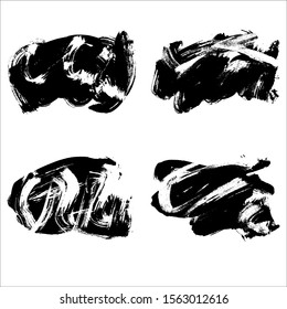 Set of black brush stroke and texture. Grunge vector abstract hand - painted element. Underline and border design.