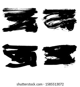 Set of black brush stroke and texture. Grunge vector abstract hand - painted element. Underline and border design.