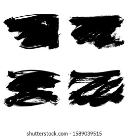 Set of black brush stroke and texture. Grunge vector abstract hand - painted element. Underline and border design.