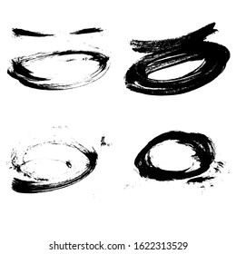 Set of black brush stroke and texture. Grunge vector abstract hand - painted element. Underline and border design.