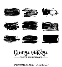 Set of black brush stroke and texture. Grunge vector abstract hand - painted element. Underline and border.
