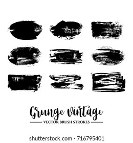 Set of black brush stroke and texture. Grunge vector abstract hand - painted element. Underline and border.