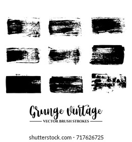 Set of black brush stroke and texture. Grunge vector abstract hand - painted element. Underline and border.