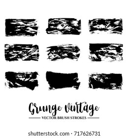 Set of black brush stroke and texture. Grunge vector abstract hand - painted element. Underline and border.
