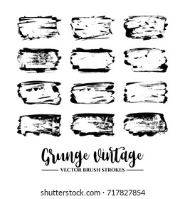 Set of black brush stroke and texture. Grunge vector abstract hand - painted element. Underline and border.