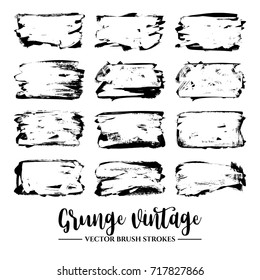 Set of black brush stroke and texture. Grunge vector abstract hand - painted element. Underline and border.
