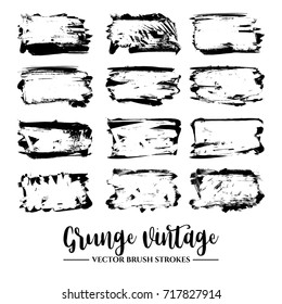 Set of black brush stroke and texture. Grunge vector abstract hand - painted element. Underline and border.