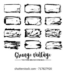 Set of black brush stroke and texture. Grunge vector abstract hand - painted element. Underline and border.