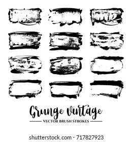 Set of black brush stroke and texture. Grunge vector abstract hand - painted element. Underline and border.