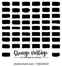 Set of black brush stroke and texture. Grunge vector abstract hand - painted element. Underline and border.
