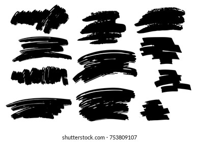 Set of Black brush stroke and texture. Grunge vector abstract hand painted element. Place for text.
