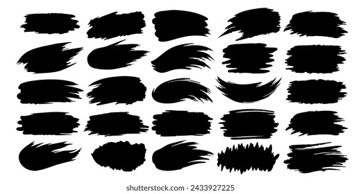 
Set of black brush strokes. Creative brush strokes isolated on white background, freehand drawings. Uneven strokes with jagged edges. Vector illustration.