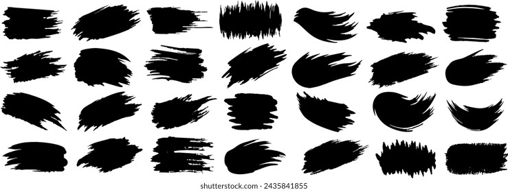 Set of black brush strokes. Creative brush strokes isolated on white background, freehand drawings. Uneven strokes with jagged edges. Vector illustration.